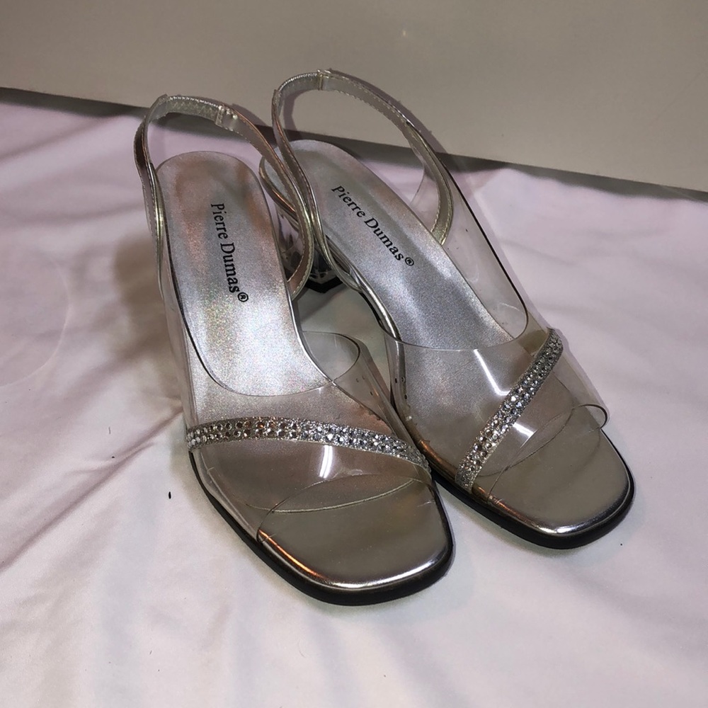 Pierre Dumas Clear Plastic and Silver Sparkly Heel